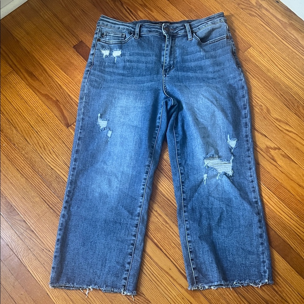 Judy Blue Distressed Straight Leg Jeans - Classic Blue